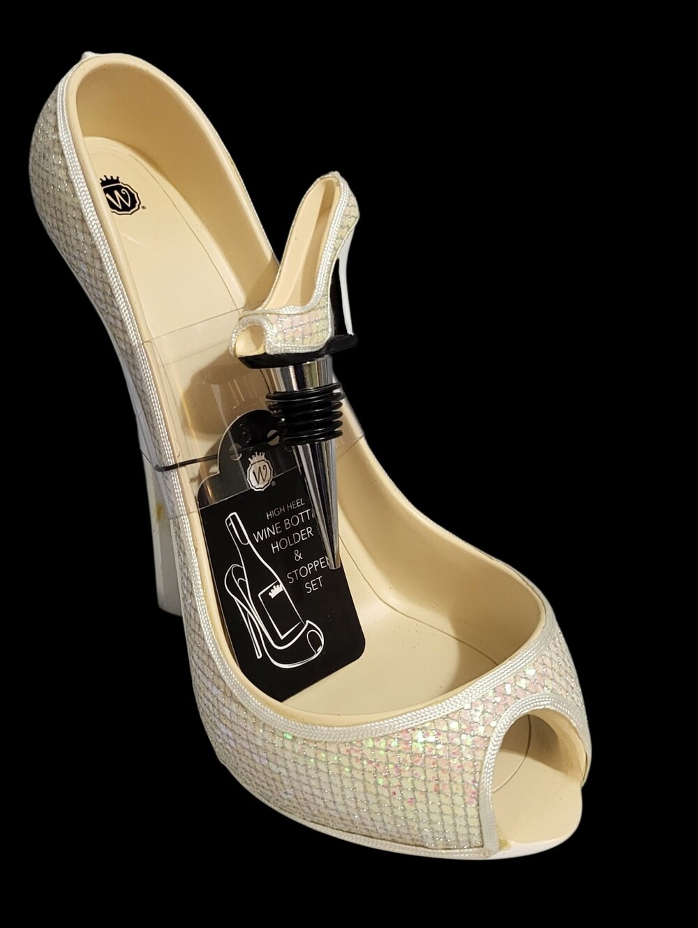 Wild Eye Designs High Stiletto Heel Shoe Wine Bottle Holder & Stopper Glitter